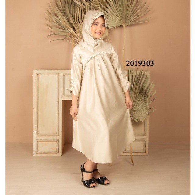 Nywan Apparel baju pakaian Gamis long dress Anak perempuan lebaran 2024 Satin mewah pink, krem, 1,2,3,4,5,6,7,8,9,10,11,12,13,14 Tahun termasuk hijab-1