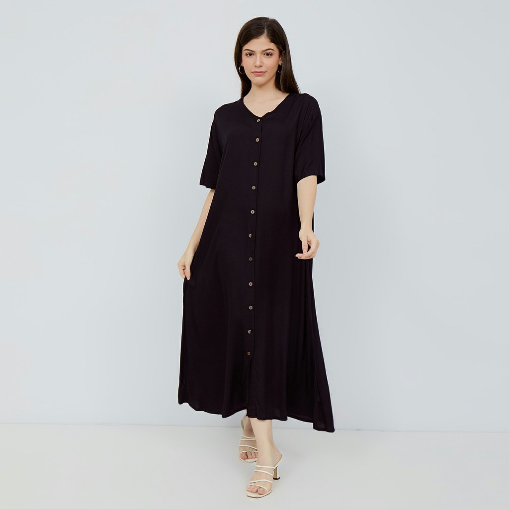 Daster Dress Bali Mega Panjang Lengan Kancing Depan Full Busui Friendly Polos Kekinian (MKP)