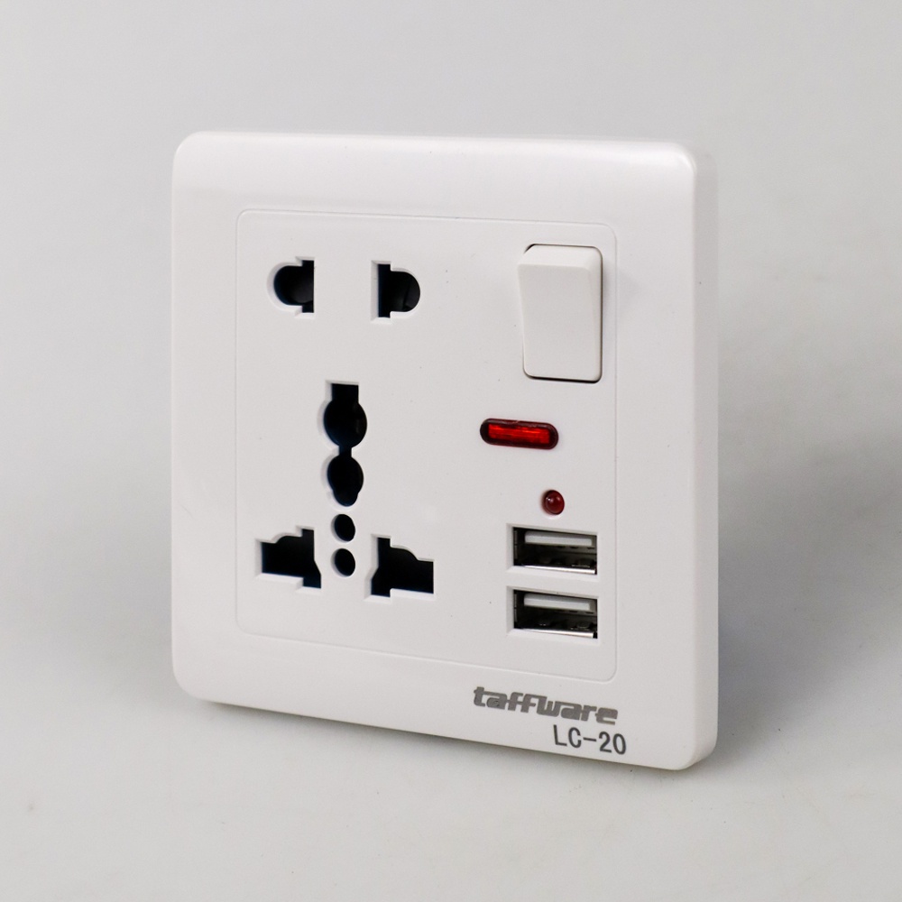 Stop Kontak Universal UK EU US 2 Port USB with On Off Switch - LC-20 - OMHX7LWH White