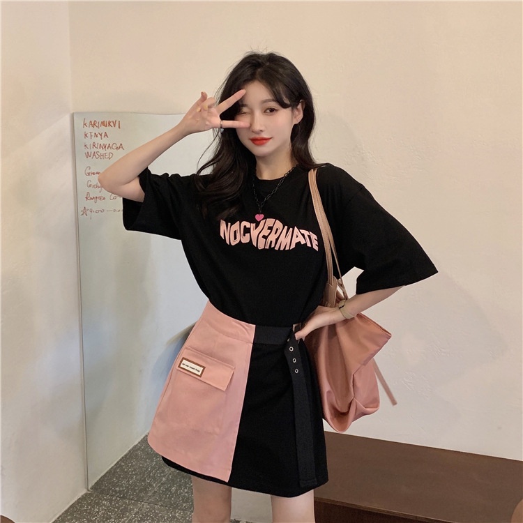 [littlecrab] Dress Wanita Nocvermate Hitam Putih Selempang Pink Hitam Simple Trending Dress Pendek Korean Style