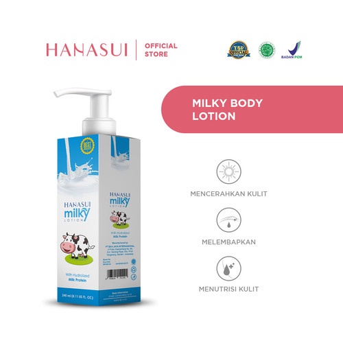 Hanasui Milky Hand Body Lotion with Milk Extract 240ml - Losion Pemutih Pencerah Badan Tangan Susu Sapi 240 ml