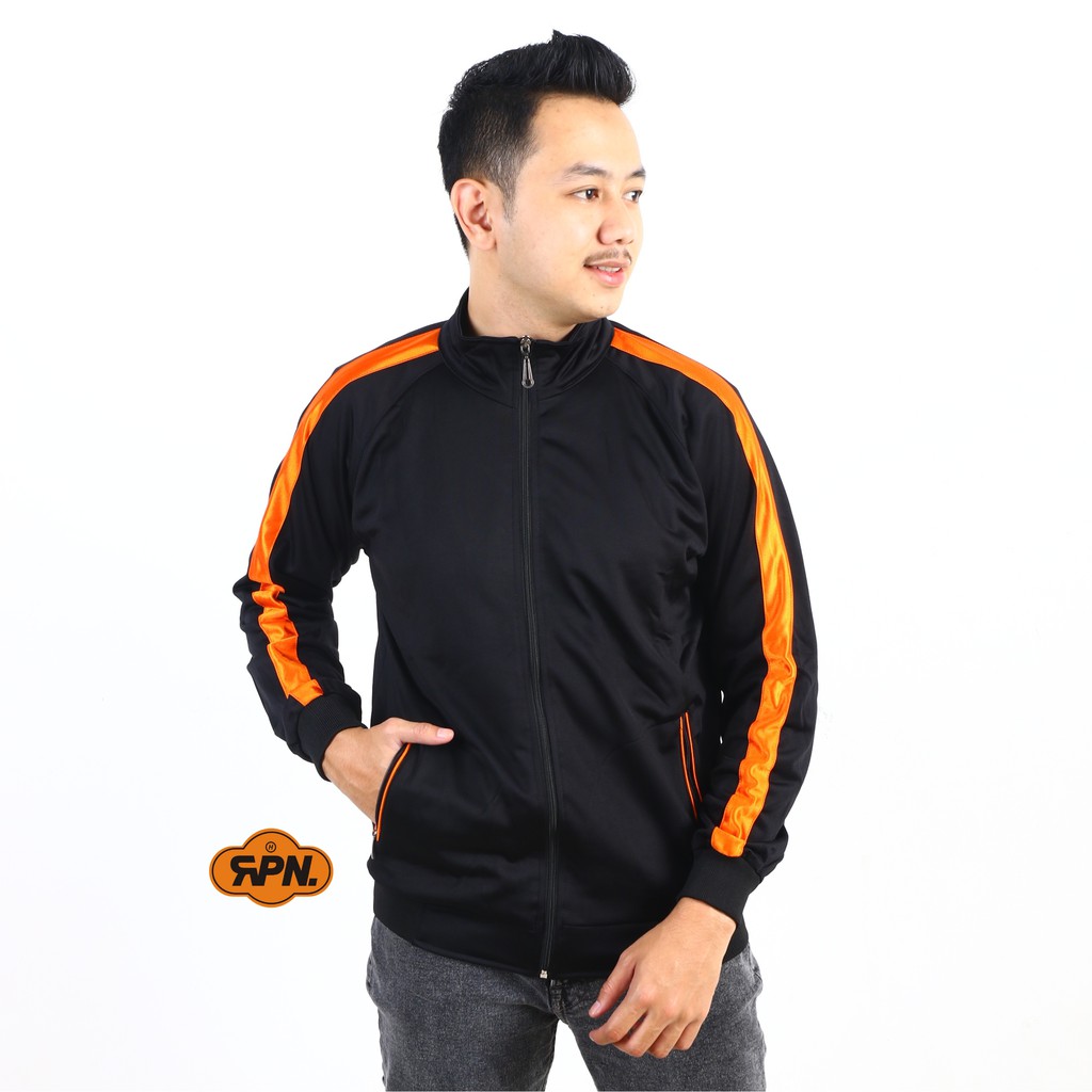 jaket olahraga bola futsal sepeda jogging running lari tractop jersey polos murah hitam orange