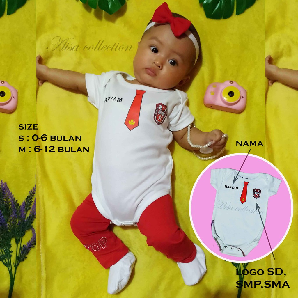 AISA baju bayi custom nama jumsuit jumper bodysuit seragam sekolah SD SMP SMA murah lucu newborn-1