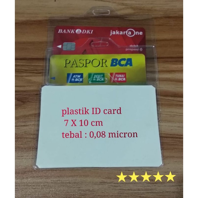 

plastik ID card , plastik nameteg.ukuran 7 X 10cm 1pak ( isi 100pcs )