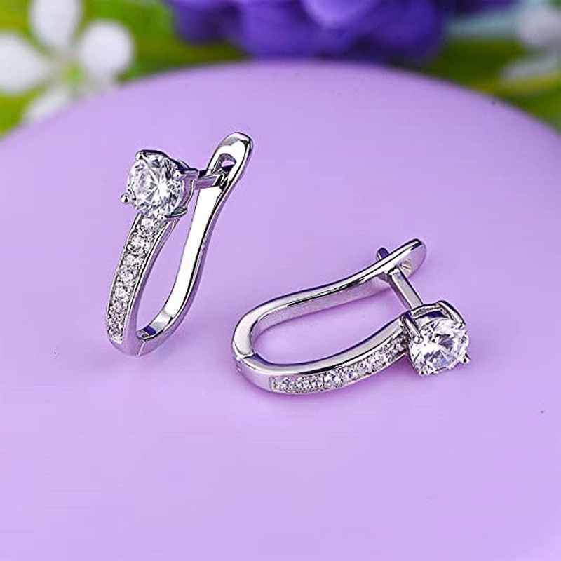 Anting Bulat Lapis Silver Dengan Kristal Kubik Zirconia Untuk Wanita