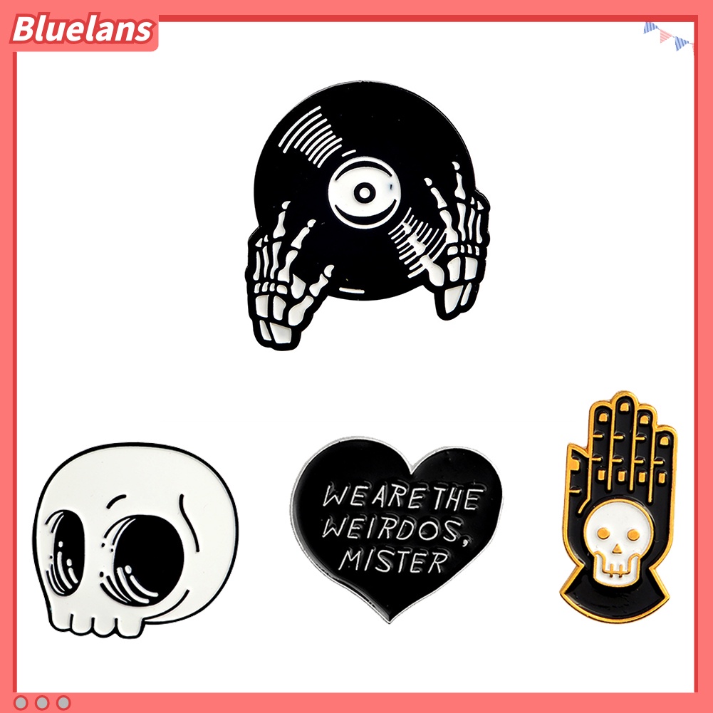 Bluelans Bros Pin Desain Kepala Tengkorak Tangan Hati Halloween Untuk Dekorasi Denim Kulit