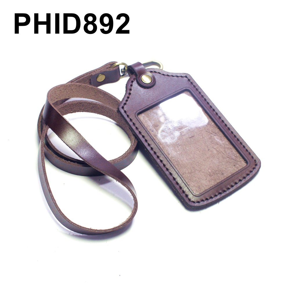 gantungan dompet ID card kulit coklat - tali id card holder - PHID892