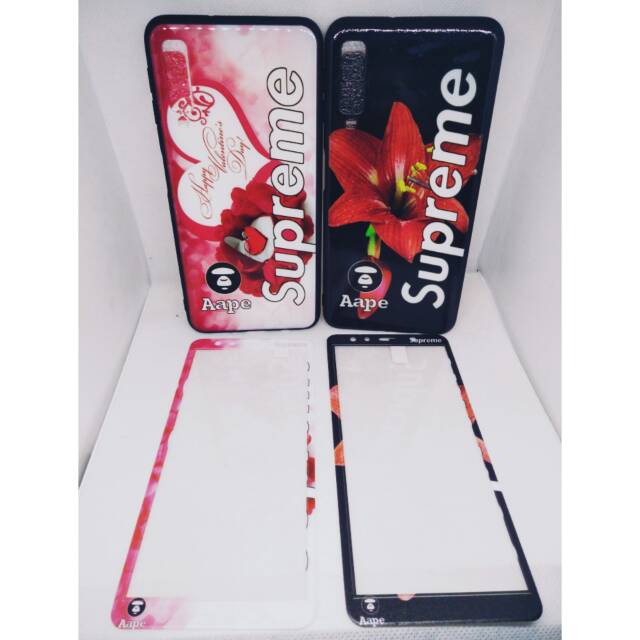 Softcase Supreme flower Aape Plus Temper Glass A7 2018/J6 PLUS/J7 PRIME/M10/m20/A7/A71/A83/F5/F7/F9/Y83/MI 5x