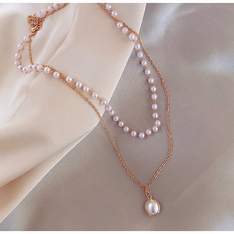 KALUNG TITANIUM WANITA PANJANG MUTIARA PEARL ELEGANT RETRO ANTI KARAT AKSESORIS FASHION IMPORT KOREA KLG37