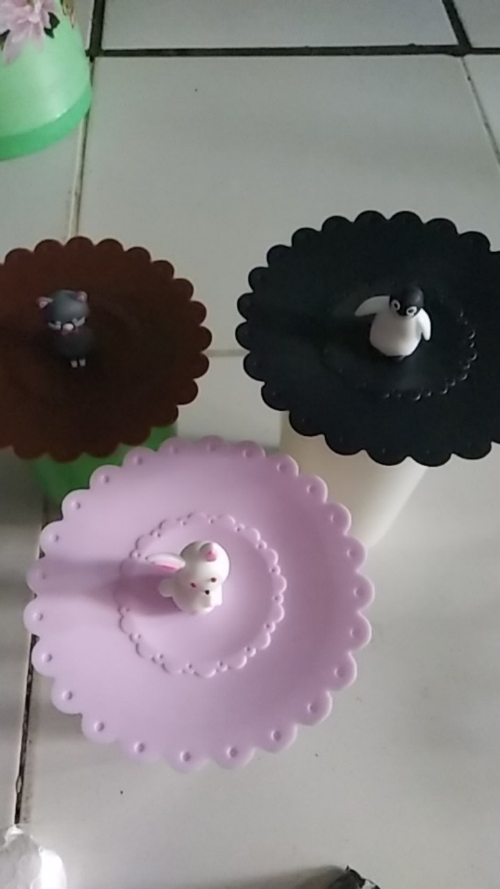 Tutup Gelas Cangkir Silicone Cute Animal Cantik Souvenir Mug Lid