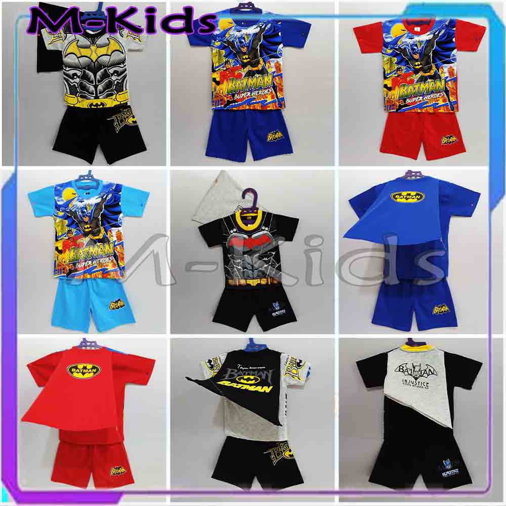 MKids88 - Baju Setelan KAOS Anak Karakter Batman &amp; Superman Motf Sayap