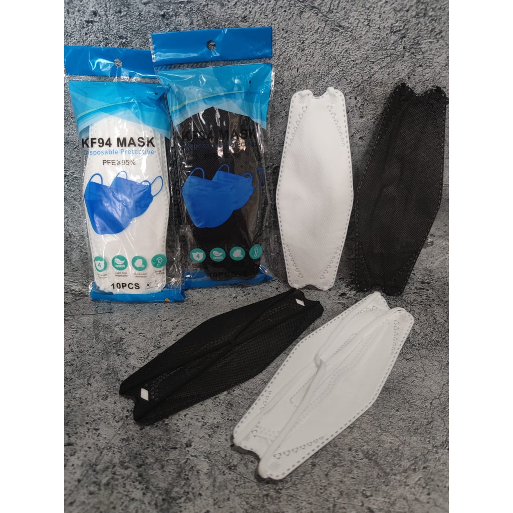 MASKER KF94 4PLY HIJAB HEADLOOP HITAM PUTIH BIRU - ECERAN