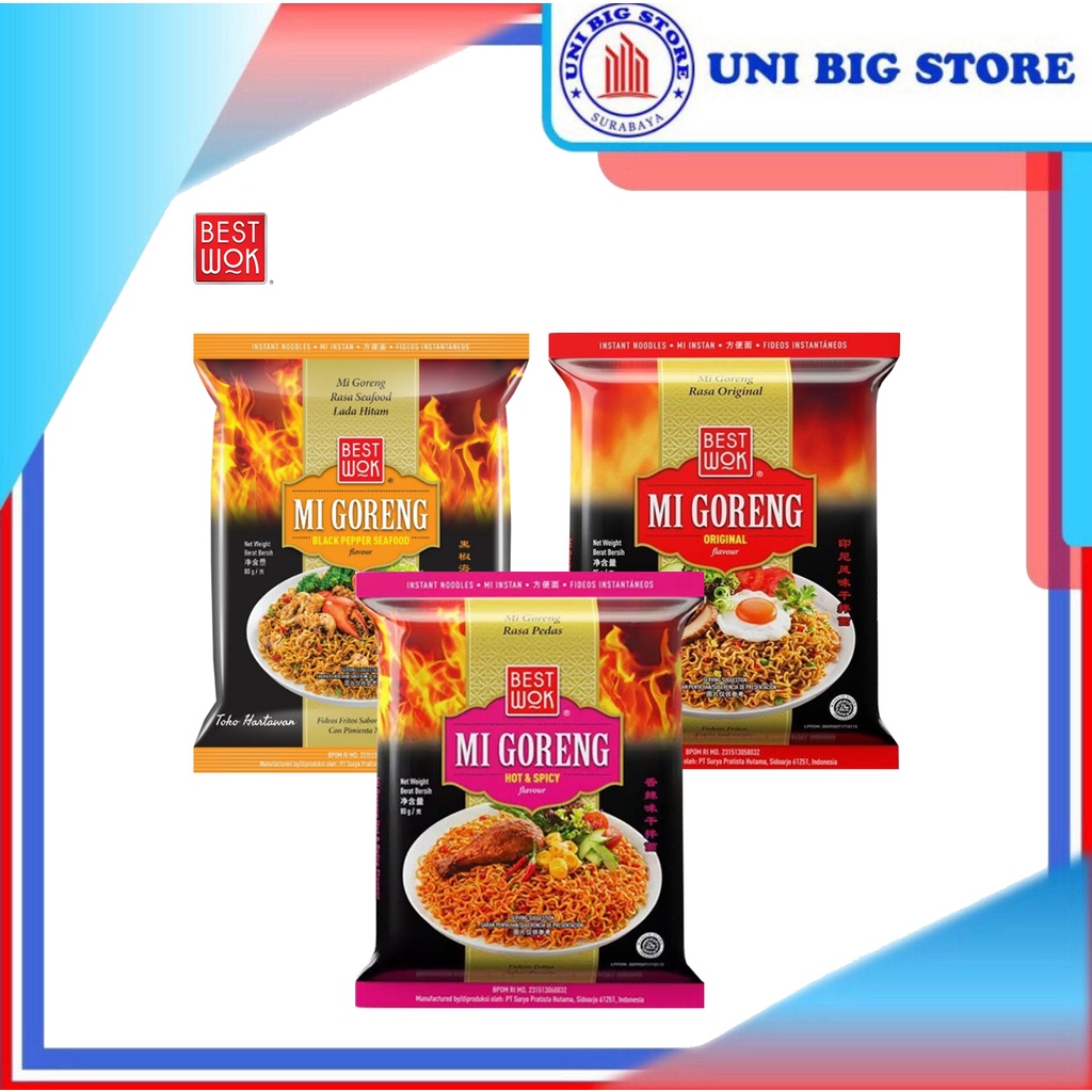 

Best Wok Mi Mie Goreng Original 85 g Hot Spicy Black Pepper Seafood 80 g Noodle