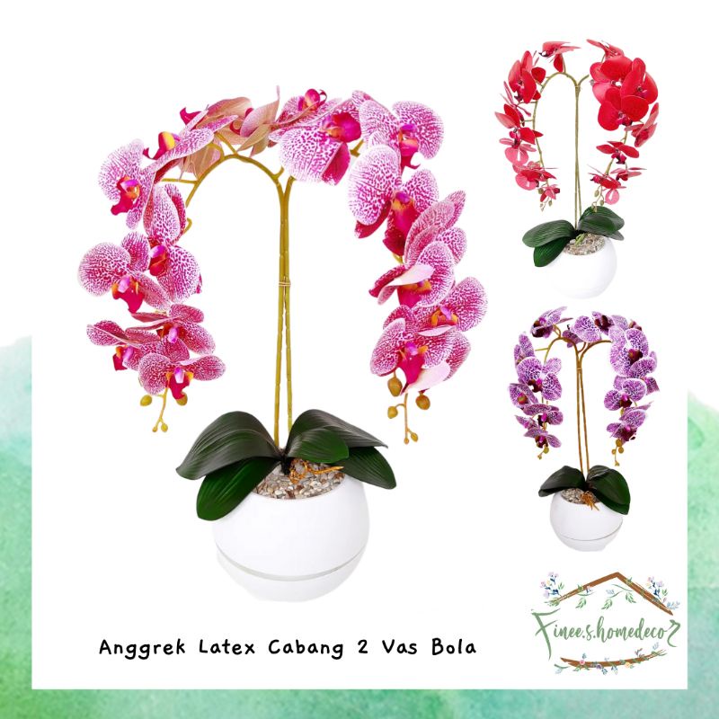 BUNGA RANGKAI ANGGREK LATEX X2 - anggrek latex premium vas Bola hiasan rumah meja pojok sudut tanama