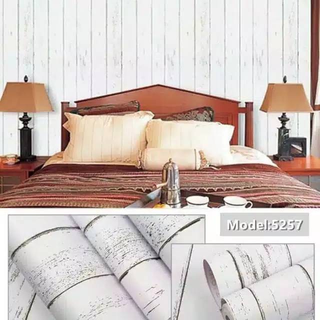 Wallpaper Dinding Kayu Putih Lis Hitam Ukuran 45CM X 8METER