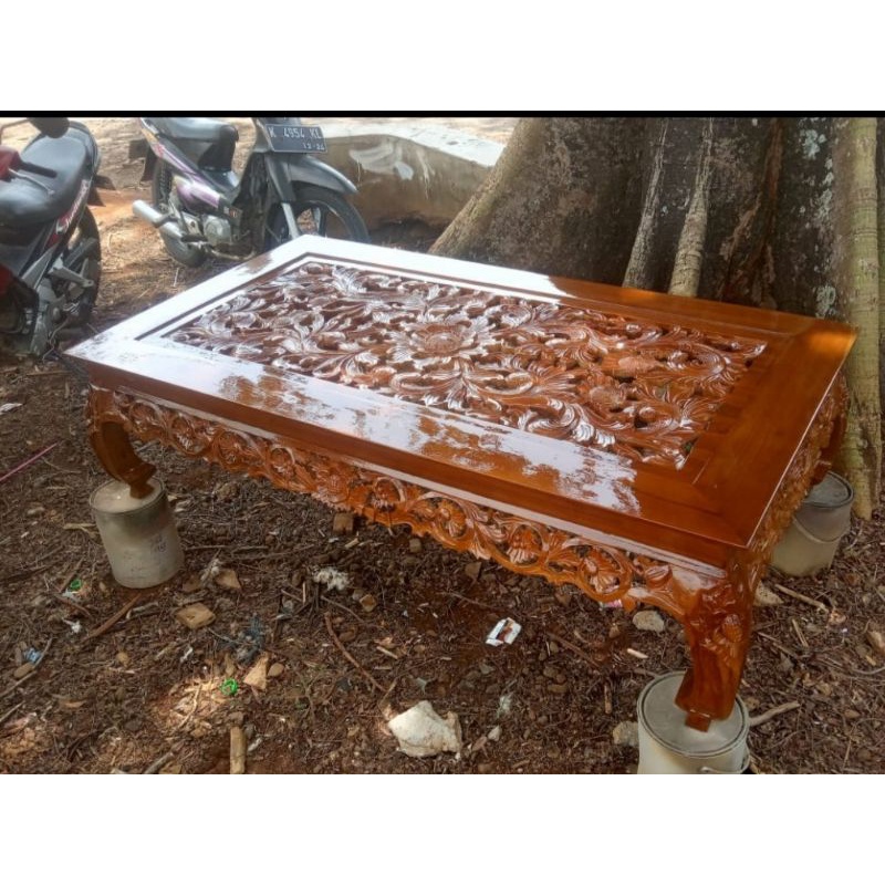 meja tamu ketapang ukir jepara/meja ketapang jati/meja kopj/meja lesehan jati.