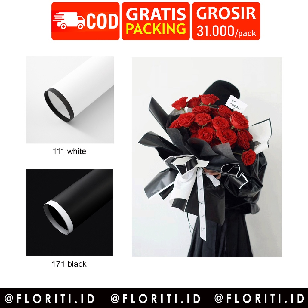 

(20 lembar) Cellophane Kertas Buket Monochrome Black White Flower Wrapping