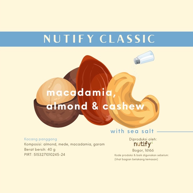 Salted / unsalted Macadamia Almond Cashew - Nutify Classic-Sea salt asin