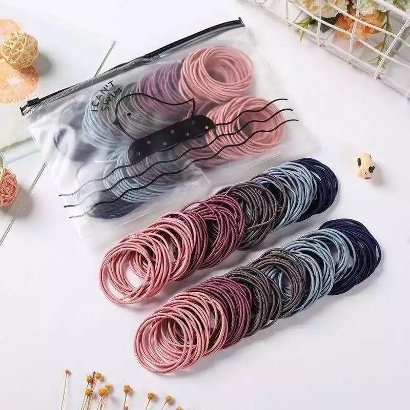 [100 Pc] Karet Ikat Rambut Korea Black and Colour SVC