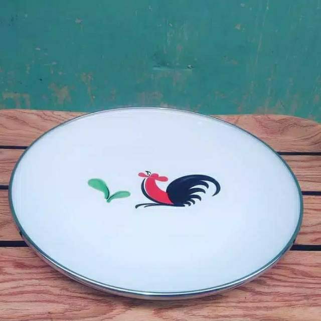 Piring enamel kukuruyuk  jadul motif ayam jago