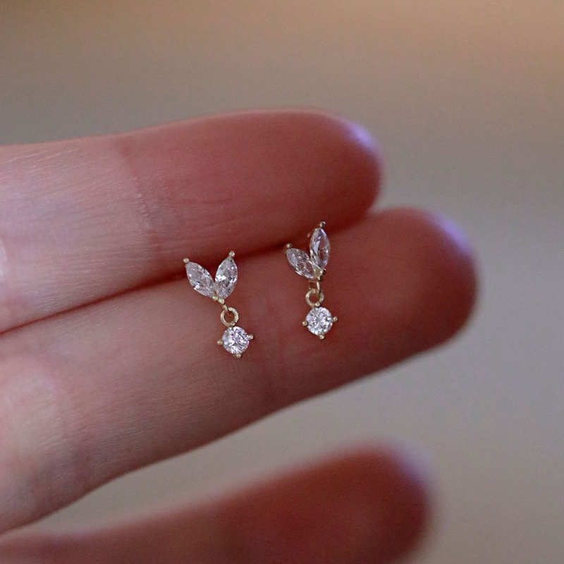 Anting Stud 925 Sterling Silver Aksen Kristal Gaya Perancis Untuk Wanita