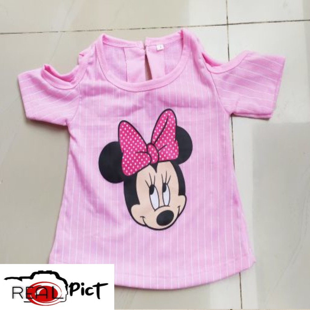 VISION ONLINE-STRIPY MINNIE PINKY SET BAJU DAN CELANA DENIM PANJANG ANAK PEREMPUAN 1 2 3 4 THN MURAH