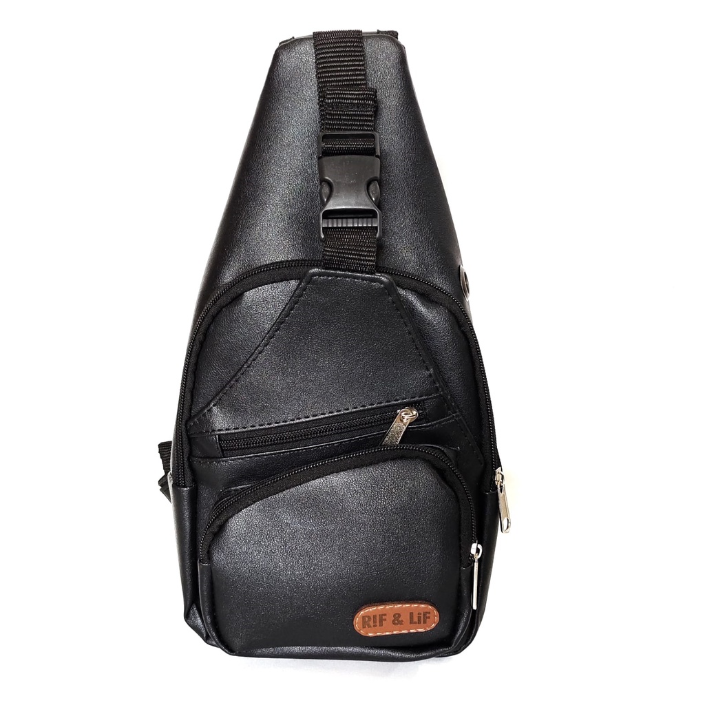 Tas Traveling Pria Cowok Laki-laki Keren Casual Kasual / Tas Pria Selempang Waist Bag Sling Bag Bahan Synthetic Leather untuk Jalan-Jalan atau Outdoor Warna Hitam