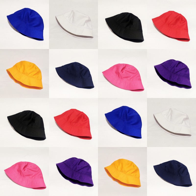 Topi Bucket Anak Polos Pink Biru Putih Hitam Orange Ungu bahan drill Bucket Hat Kids