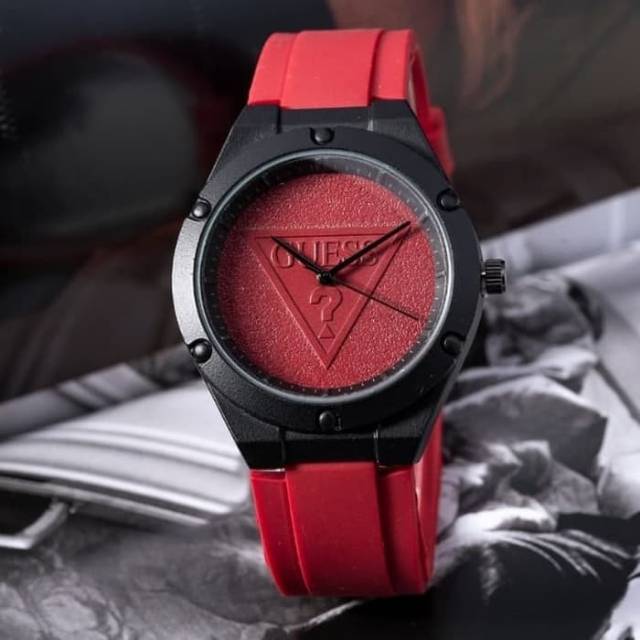 JAM TANGAN WANITA GUESS RUBBER FASHION KARET MERAH