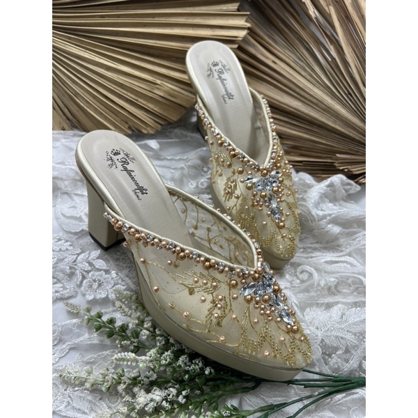 sepatu wedding wanita gold alena tinggi 9cm tahu