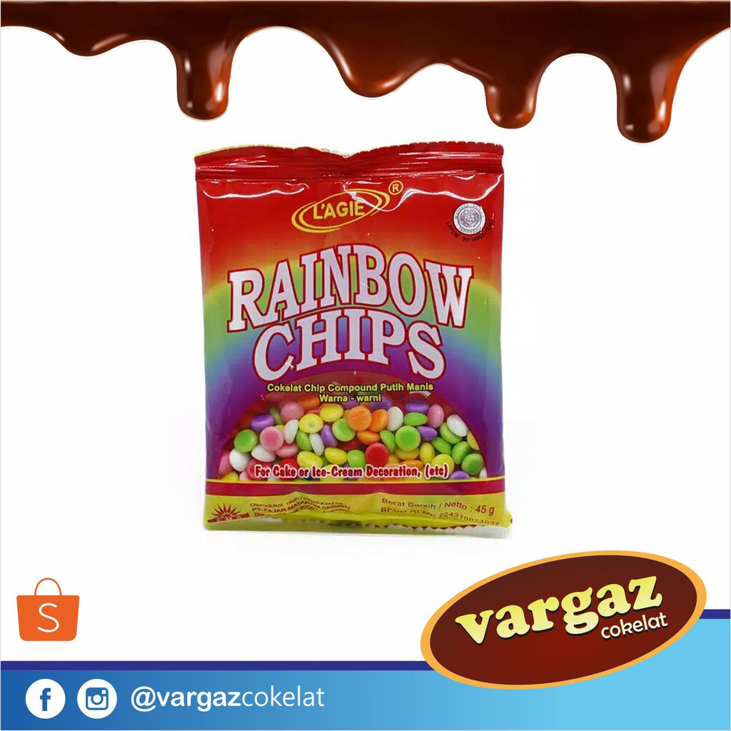 

LAGIE Rainbow Chips Choco Chips Warna-Warni Cokelat Mini ½ Bulat Kemasan 45gr