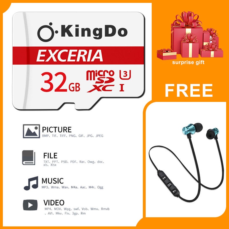 Ready Stock Kingdo 32GB 64G 128G TF card Micro SD Card With free Sports Bluetooth Earphone