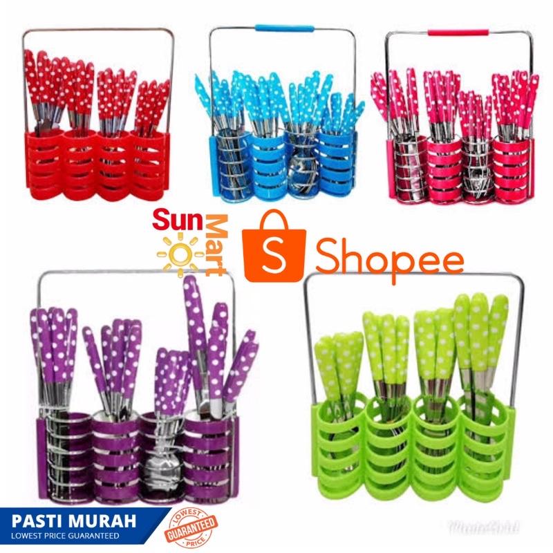 Sendok makan Set Polkadot + Tempat stainless steel