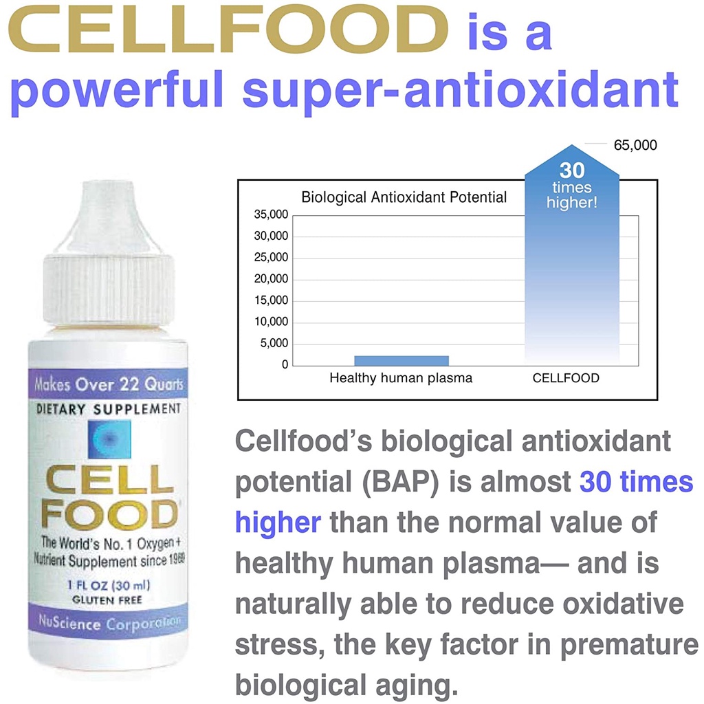 CELLFOOD by Nuscience Cell food Liquid Concentrate Oxygen + Nutrient Supplement - Supports Immune System, Energy, Endurance, Hydration &amp; Overall Health - Gluten Free, Non-GMO