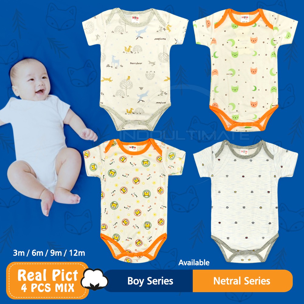 4pc Baju Jumsuit Bayi 0-12 BULAN PREMIUM 100% COTTON Newborn Kaos Bayi import BN-5211 / BN-5211-02