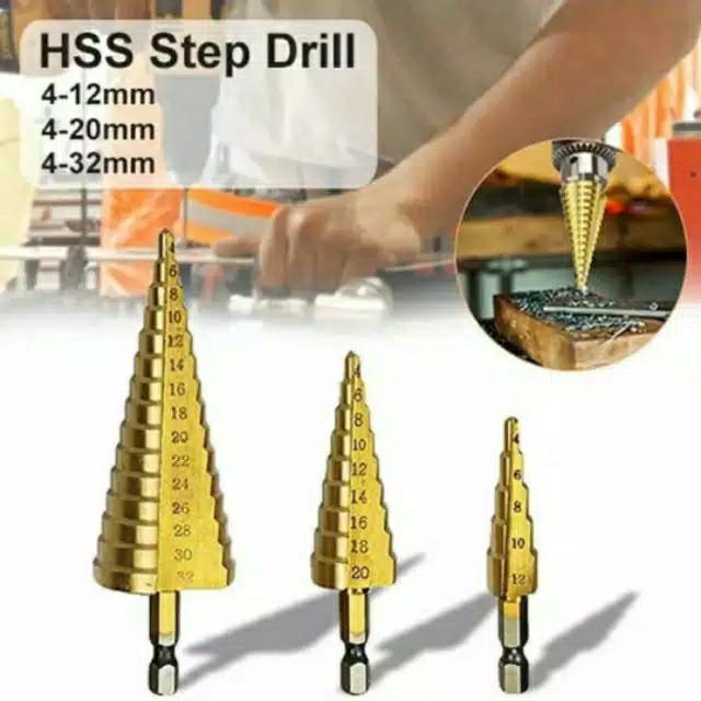 Set 4pcs Mata Bor Besi Pagoda Kerucut Step Drill