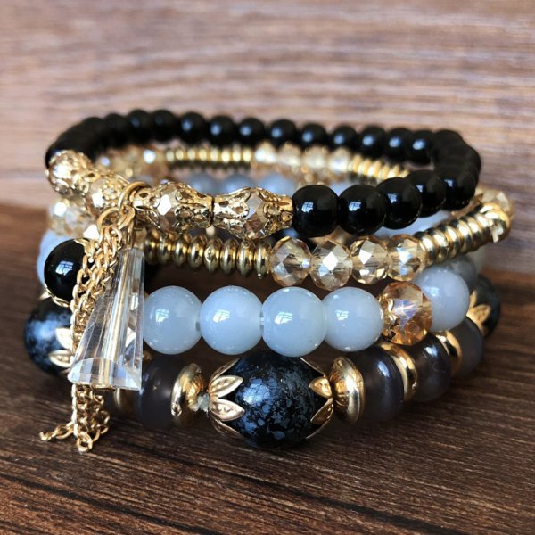 Gelang Tangan Wanita Manik Mutiara Kristal Multi Layer