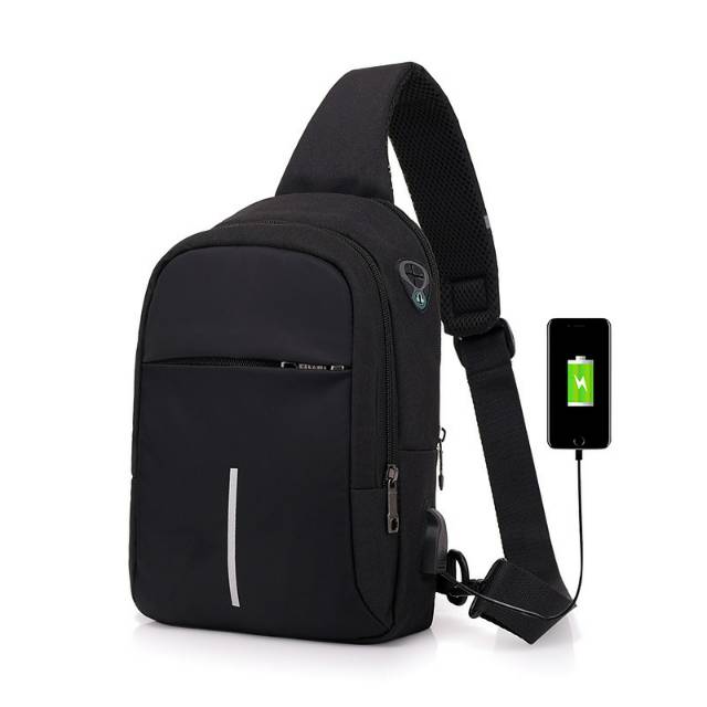 Tas Selempang usb pria casual anti maling multifungsi smart sling bag/chest bag sport