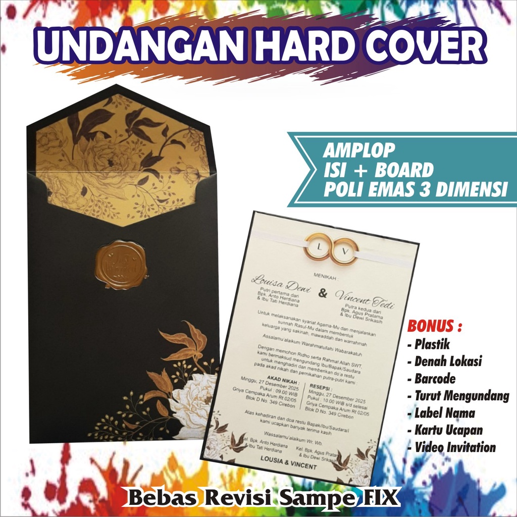 Undangan Pernikahan Nikah Hard Cover Hardcover Amplop Mewah Elegan Foil Emas Rustic Tebal Viral
