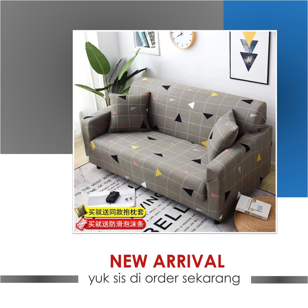 cover sofa elastis 3 seater murah bahan polyster import gratis sarung bantal