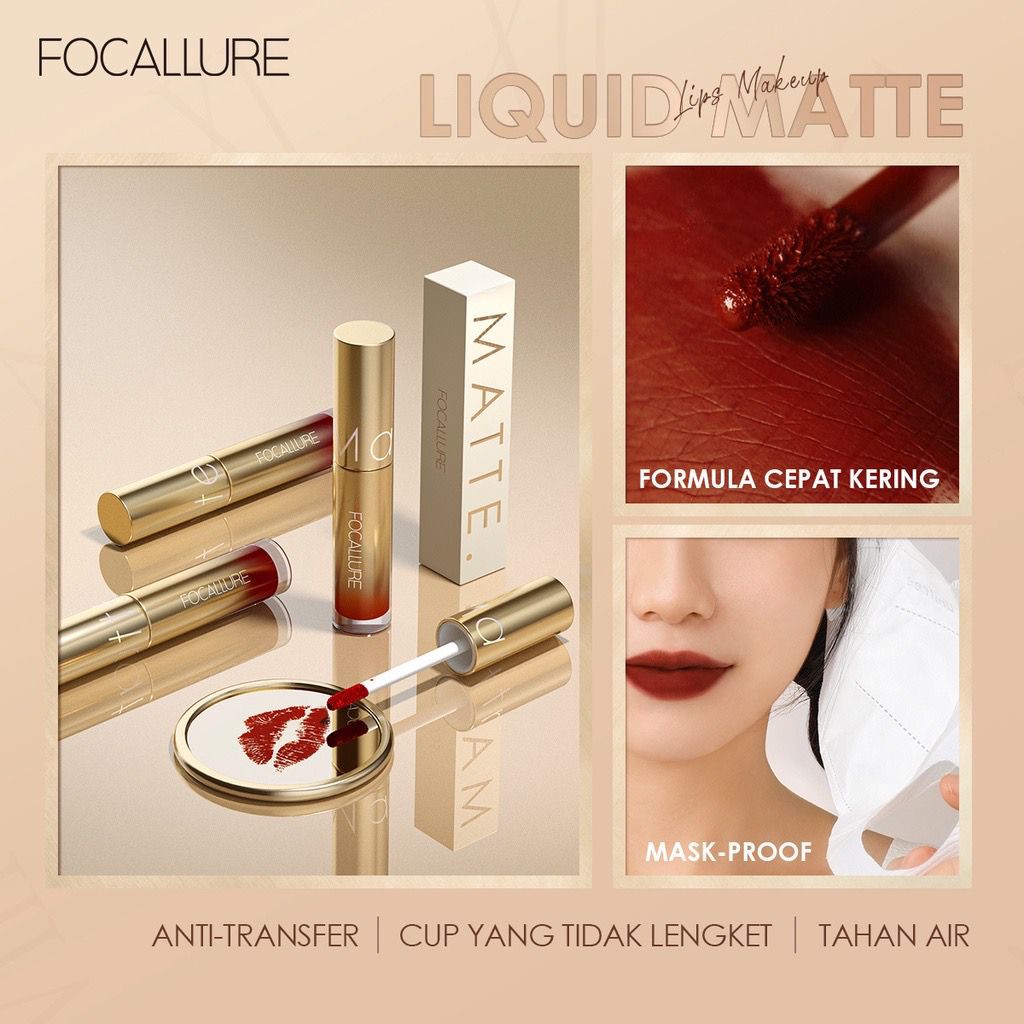 BPOM Focallure #GoldenAge Liquid Matte Lipstik Fast Dry Tahan air Lip Tint Lipmatte Matte Lipstick Matte FA245