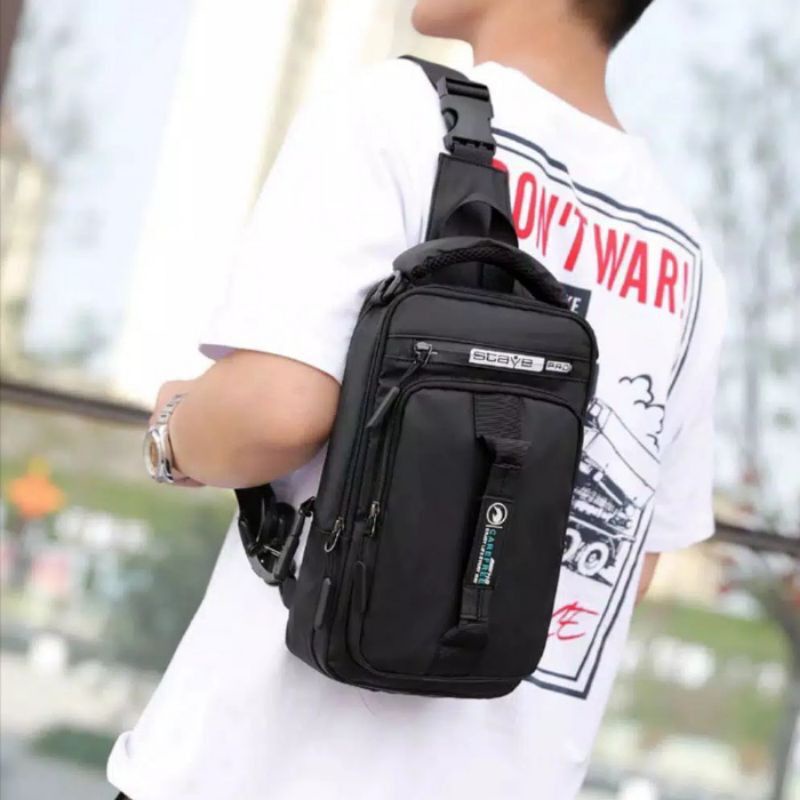 Tas selempang pria (Elemen Hitam) - tas selempang pria/tas weistbag/tas weistbag pria (bisa ransel)