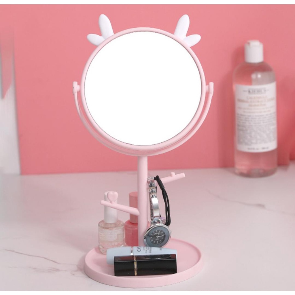 Cermin Motif Telinga Kucing Lucu / Make Up Bulat Kaca Meja Rias Standing Mirror