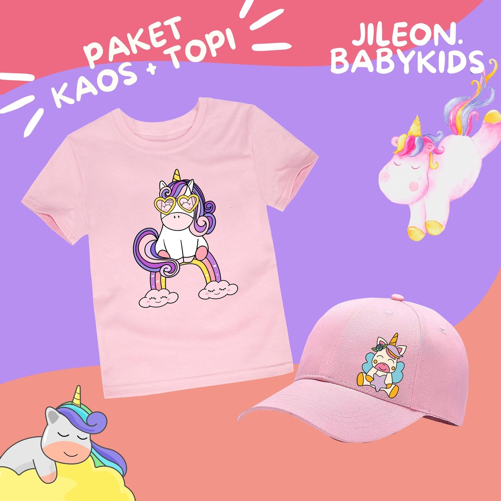 JILEON KAOS ANAK PEREMPUAN TOPI ANAK PEREMPUAN KEKINIAN UNICORN