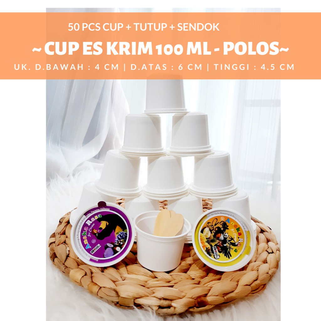 Cup Es Krim Putih Polos Bahan Eskrim Gelas Cup Plastik Ice Cream 100ml