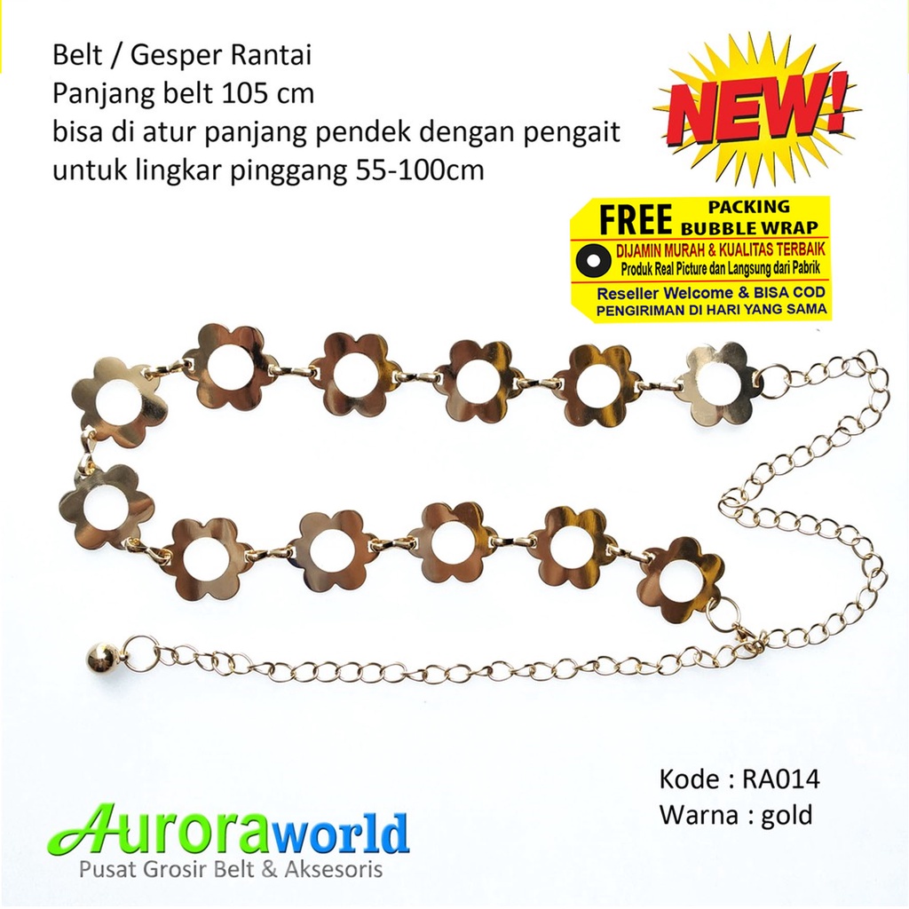 Auroraworld belt rantai sabuk rantai ikat pinggang untuk gamis, dress, tunik