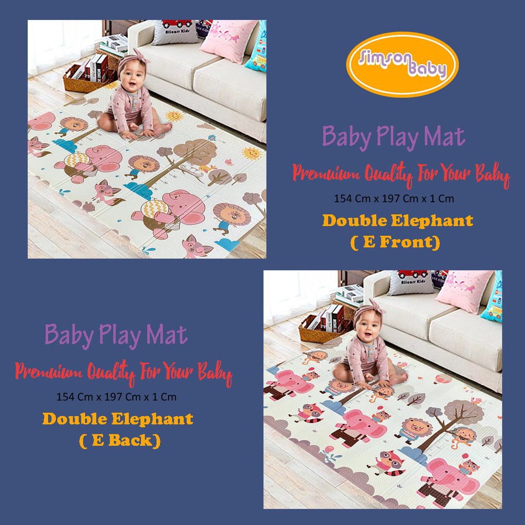 TERLARIS PREMIUM Simson Baby Playmat Premium Anak Bayi Lipat 154 x 197 x 1 Cm MOTIF BOLAK BALIK-DOUBLE ELEPHANT