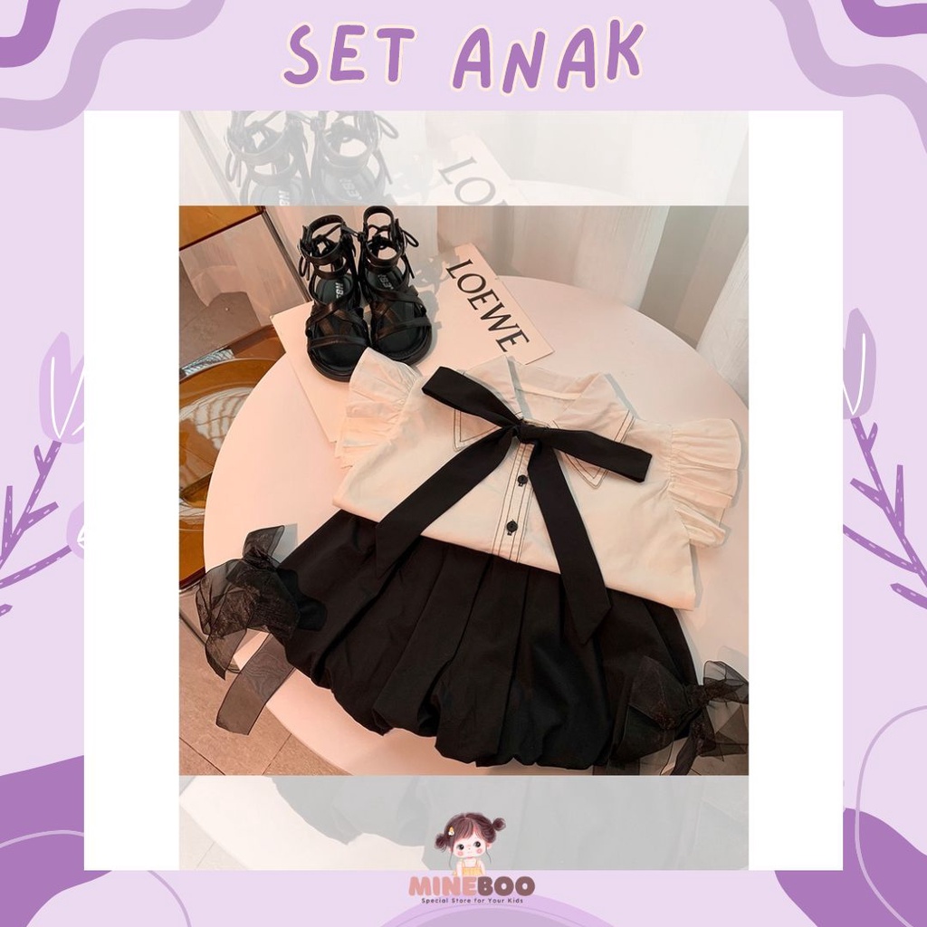 mineboo SET HILLARY BLACKWHITE EBV Baju Setelan Anak Perempuan Import Berkualitas