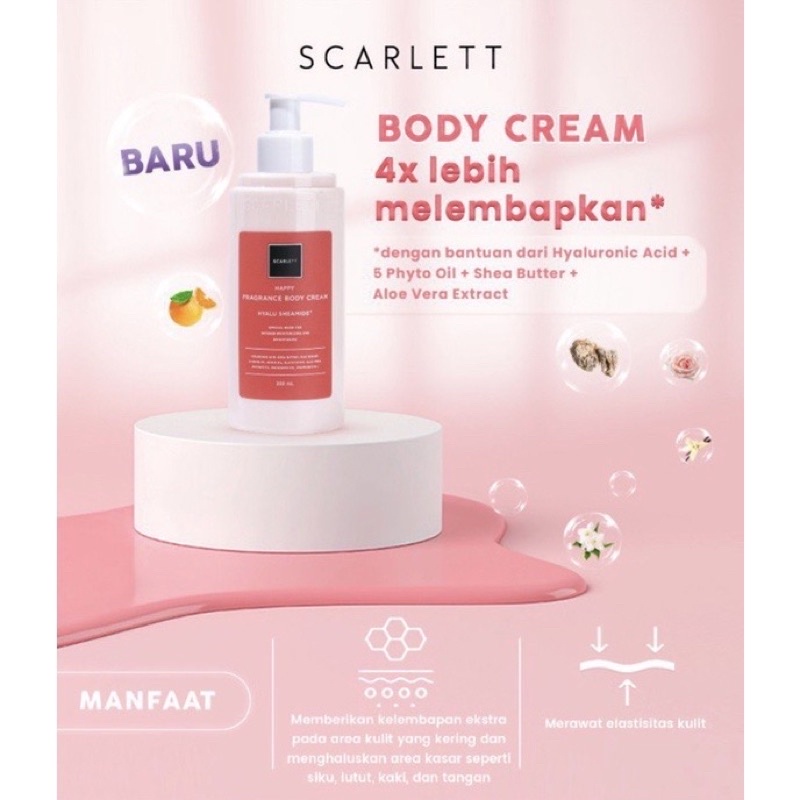 Scarlett Whitening Body Cream Happy Pencerah Pemutih KulitTubuh