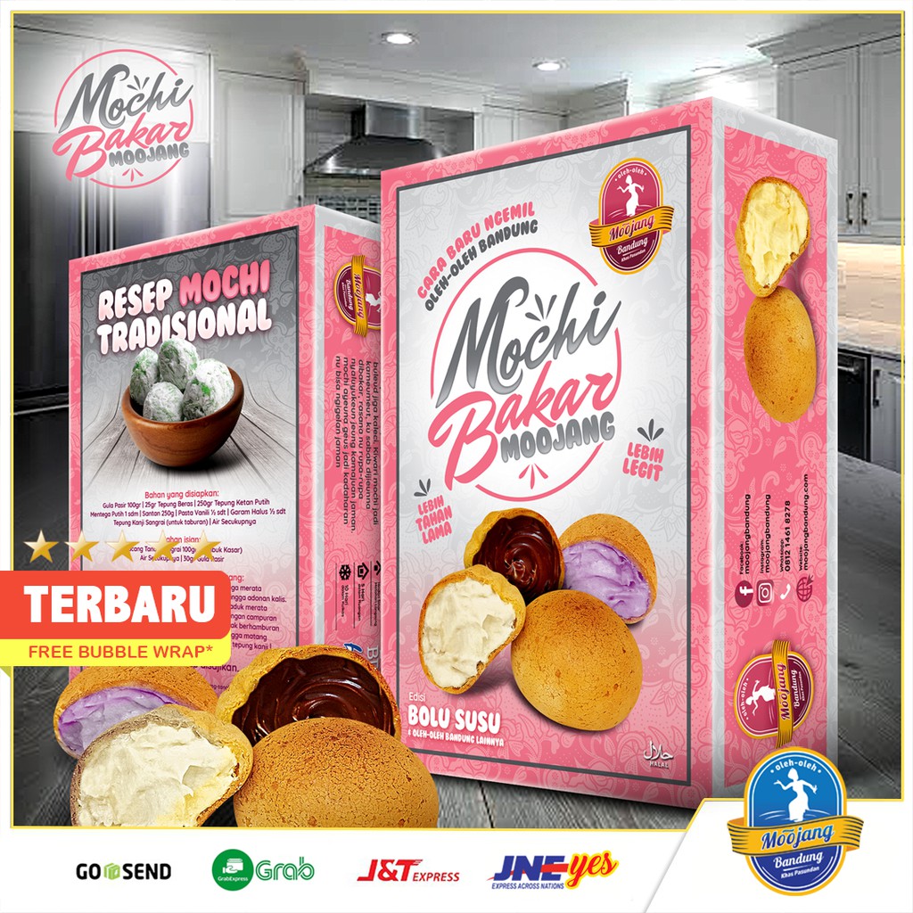 [KHUSUS P.JAWA] Mochi  Bakar - Moojang Bandung Edisi Chewy Soes Dengan Mix Varian Rasa Original, coklat, stroberi, Taro, pandan